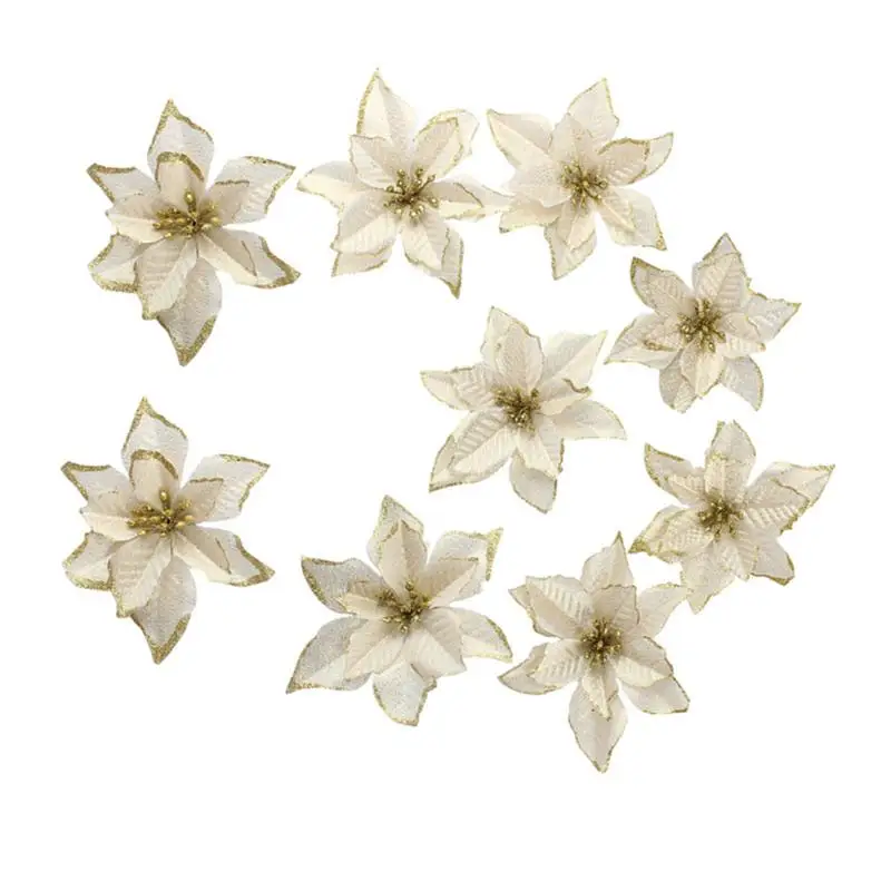 20 PCS Glitter Cloth Flower Simulation Cute Creative Shiny Pendant Hanging Adornment DIY Wreath Accessory for Holidays Christmas