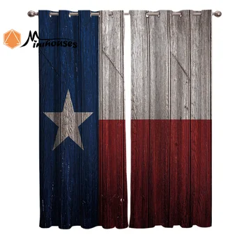

Texas Flag Vintage Wood Curtains Window Living Room Curtains Kitchen Indoor Window High Blackout Curtain