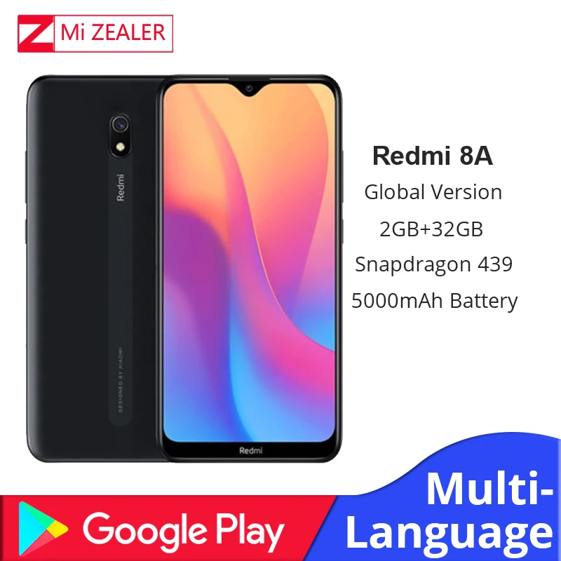 Prix Version mondiale originale Xiaomi Redmi 8A 2GB RAM 32GB ROM Snapdragon 439 12MP appareil photo 5000mAh batterie Smartphone Octa téléphone portable