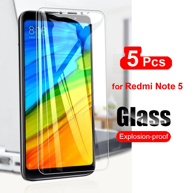 5Pcs For Xiaomi Redmi Note 5 Note5 Tempered Glass Screen Protector 5A Pro Transparent Film 9H | Мобильные телефоны и