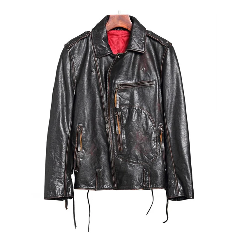 

2020 Vintage Brown Men American Motorcycle Leather Jacket Plus Size XXXXXXL Genuine Cowhide Slim Fit Biker's Coat FREE SHIPPING