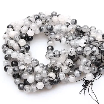 

Natural Stone Smooth Black Rutilated Quartz Crystals Loose Beads 15" Strand 4 6 8 10 12 MM Pick Size For Jewelry Free Shipping