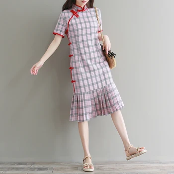 

2020 chinese dress women oriental style cheongsam dress qipao dress printing vestidos female short sleeve daily party dress