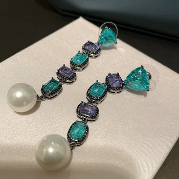 

Bilincolor Fashion Broken Zircon with White Pearl Long Drop Earrings
