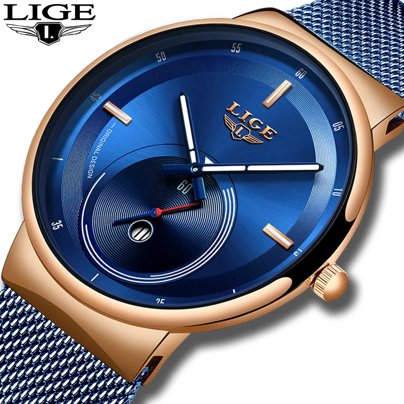 

Relogio Masculino LIGE New Design Blue Quartz Watch Mens Watches Top Brand Luxury Clock Simple All Steel Waterproof Wristwatch