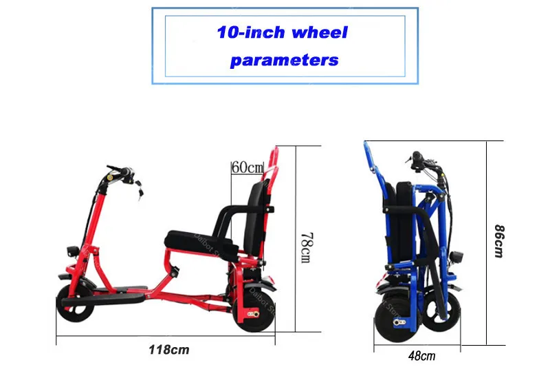 10 Inch Electric Tricycle Scooter Three Wheels Electric Scooters 36V48V 300W350W DisabledElderly Folding Electric Scooter (4)