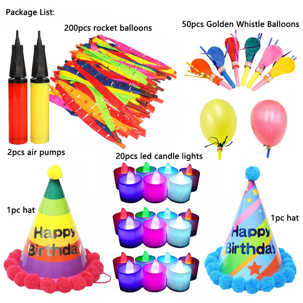 Дети День Рождения мультфильм шляпы, ракета воздушные шары с воздушным насосом, светодиодный свет свечи, золотые свистки с шарами дети день рождения - Цвет: kids party set