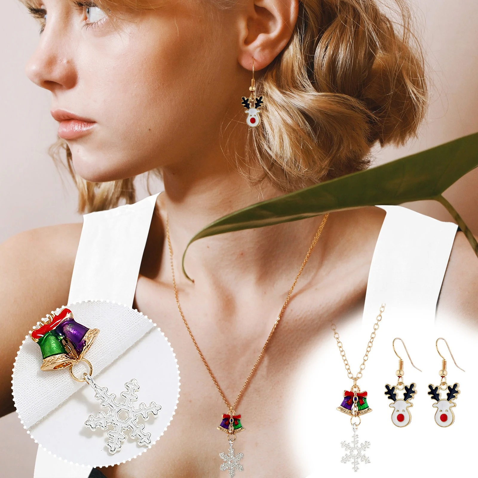 de joyas para decoración de Nochevieja, joyería para novia, de Año Nuevo, Navidad, copo de nieve, alce, pendientes, collar, joyería|Colgantes y en forma de gota| - AliExpress