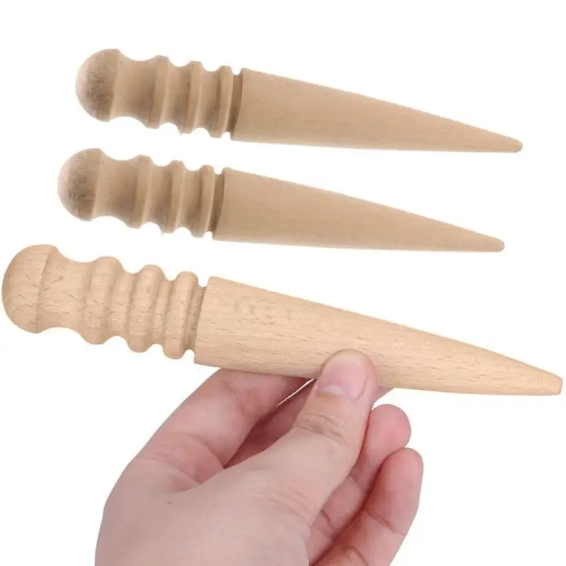 2pcs Leathercraft Tool Edges Slicker Round Wood Multi-Size Leather Edge Slicking Burnishing Supplies Leather Burnisher