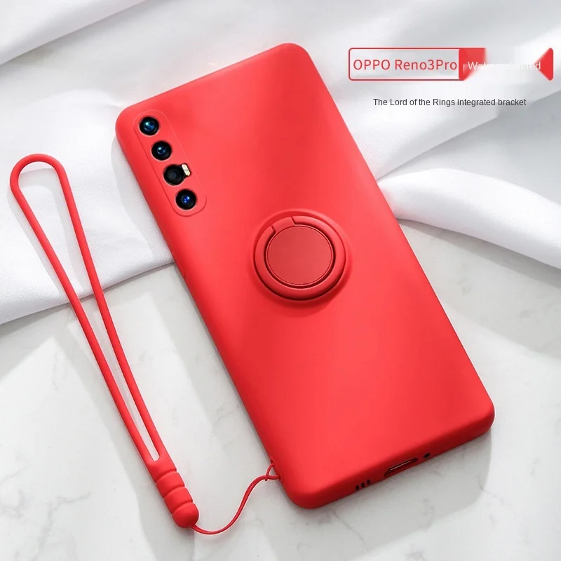 Liquid Silicone Ring Holder Shockproof Phone Case with Strap and Magnet Feature