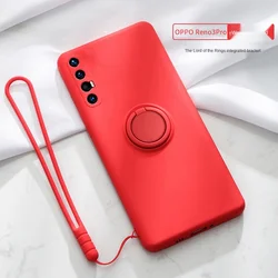 Liquid Silicone Ring Holder Shockproof Phone Case with Strap and Magnet Feature - S26 (Big Red)
