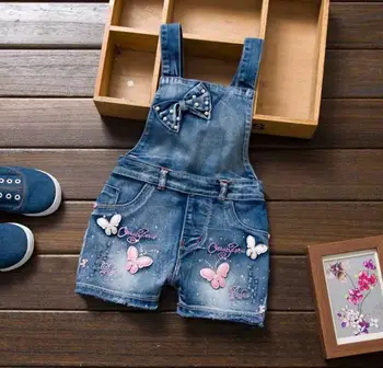 

Spring and summer new girl's jeans back belt pants children's one-piece pants butterfly printed shorts kid clothes girls wear