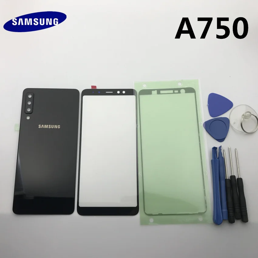 Новинка,, для samsung Galaxy A7 SM-A750, A750F, Задняя стеклянная крышка, задняя крышка, крышка батареи, дверь+ передняя стеклянная линза+ клей+ Инструменты