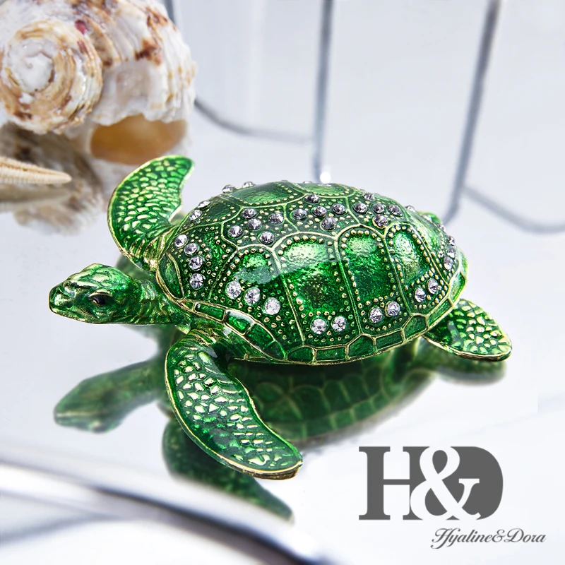 H& D ручной работы кристалл драгоценными камнями безделушка коробка фиолетовый море форма черепахи ювелирные изделия коробки кольцо ожерелье коллективный Рождественский подарок свадебный Декор