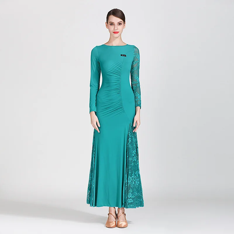 Peacock green Модная дешевая Женская Одежда для танцев, сексуальное кружевное зеленое бальное платье - Цвет: Peacock green
