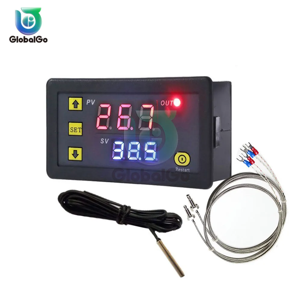 w3230 dc 12v 20a led digital temperature controller thermostat thermometer temperature control switch sensor meter（dv12v）） K-type Thermocouple Thermometer Thermostat -60℃-500℃ Digital Temperature Controller Heating Cooling Switch NTC Sensor W3230