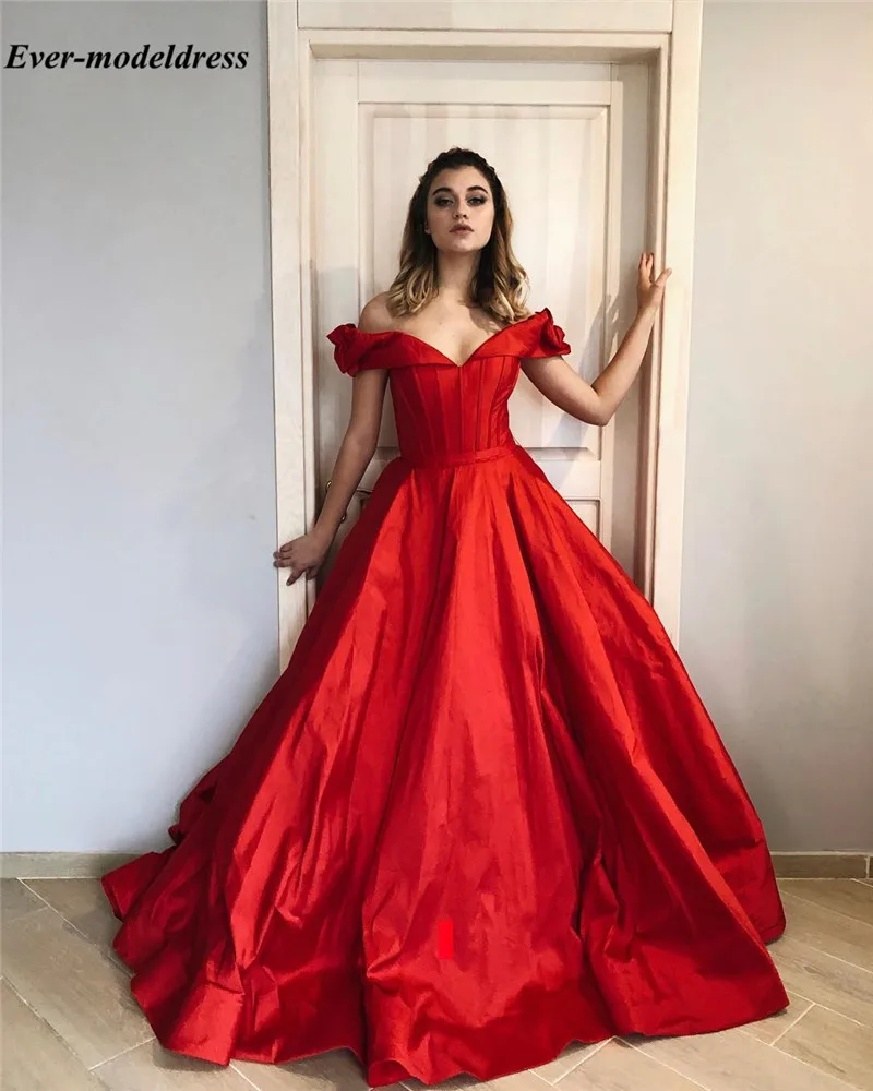 

Vintage Red Prom Dresses Long 2020 Off The Shoulder Sleeveless Zipper Back Formal Graduation Evening Gowns Sweep Train Robe Gala