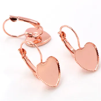 

12mm 10pcs Rose Gold Color Plated Heart French Lever Back Earrings Blank/Base,Fit 12mm Heart Glass Cabochons,Buttons (L4-20)