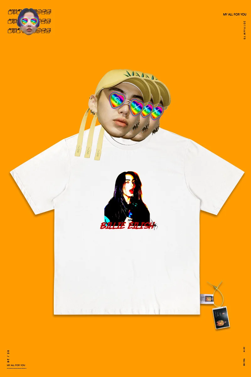 Billie Eilish пирус груша Паровая волна короткий рукав рендеринг без подкладки верхняя одежда женская школьная ветер половина рукава Matcha зеленый T A