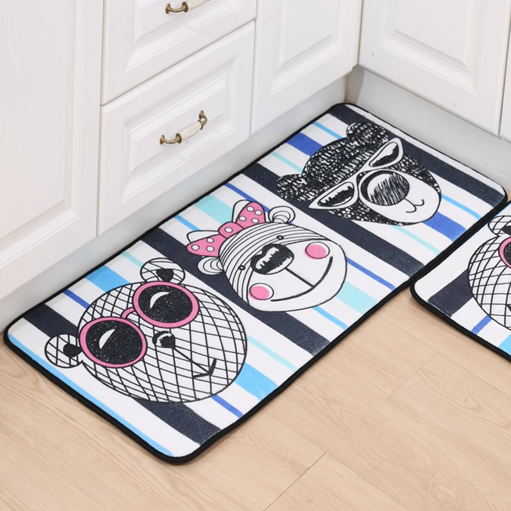 1 pc Non-slip Flannel Cat Cute Animal Printed Rectangular Carpet Entry Door Entry Pad Carpet Mat Cartoon for Bathroom Bedroom