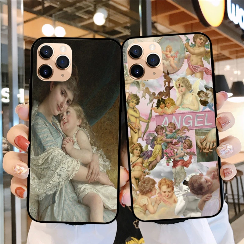 Kawaii эстетическое искусство Ангел детские черные силиконовые чехлы для телефонов