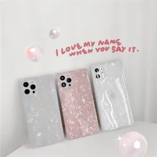 13 Case Luxury Glitter Conch Laser Silicone Cover for iPhone 12 Pro Max 11 7 8 Plus XR XS X SE 2020 13 Shell Square Phone Case