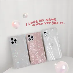 13 Case Luxury Glitter Conch Laser Silicone Cover for iPhone 12 Pro Max 11 7 8 Plus XR XS X SE 2020 13 Shell Square Phone Case
