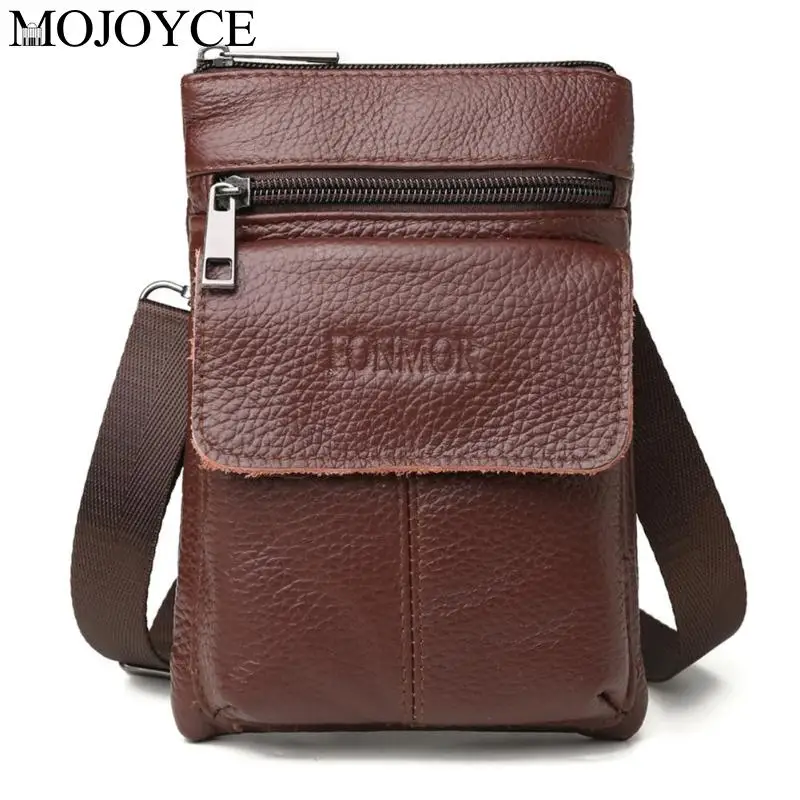 

Retro Men Genuine Leather Messenger Shoulder Bag Zipper Phone Pouch Clutch Solid Color Casual Totes Vertical Male Crossbody Bag