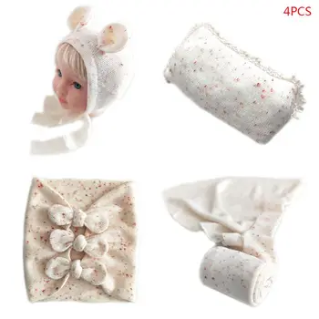 

Newborn Bow-knot Wrapped Cloth Set Hat Pillow Baby Hundred Days Photo Props H3CD