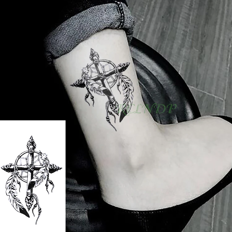 Водонепроницаемая Временная тату-наклейка Ловец снов поддельные тату крест