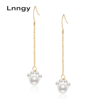 

Lnngy 14K Gold Filled 5.5-6mm Natural Cultured Freshwater Pearl Long Chain Cat Claw Earrings Women Wedding Earrings Fine Jewelry