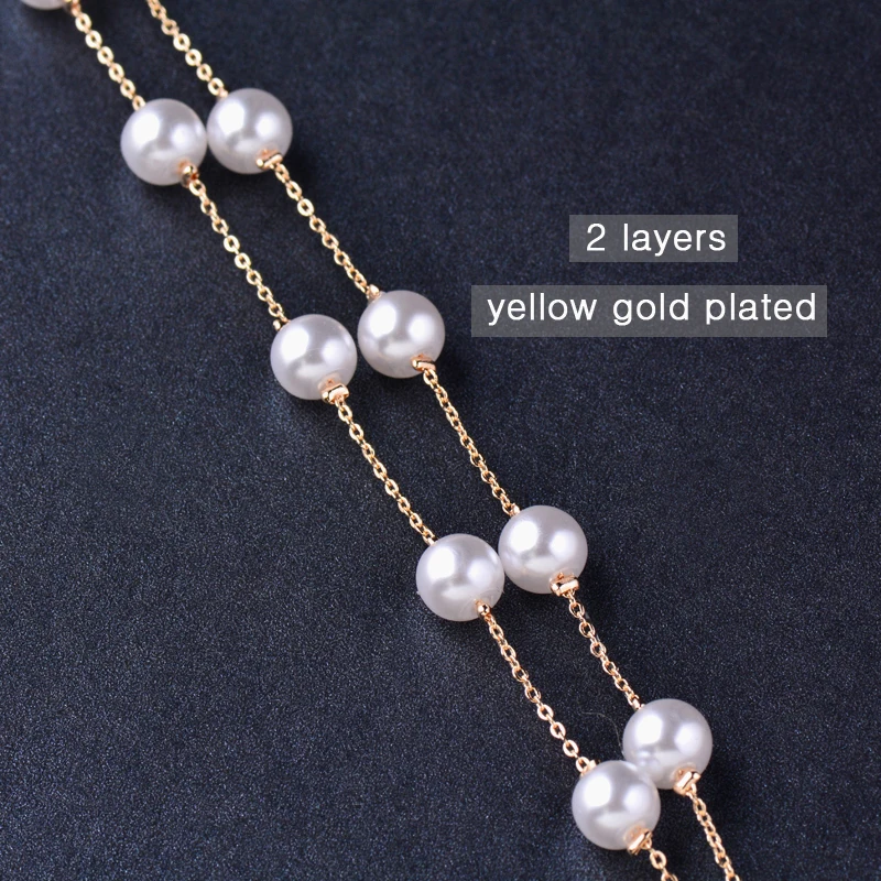 SINLEERY, элегантный браслет с белым жемчугом, 2 слоя, цепочка, браслет, розовое золото, серебро, свадебные ювелирные изделия Sl061 SSH - Окраска металла: SL061J