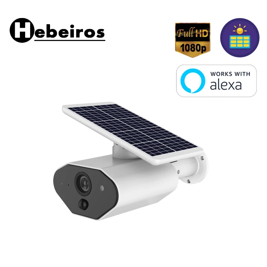 Hebeiros Открытый Солнечный аккумулятор WiFi камера водонепроницаемый HD 1080P Аудио SD TF карта умный дом Amazon Alexa беспроводной безопасности CCTV