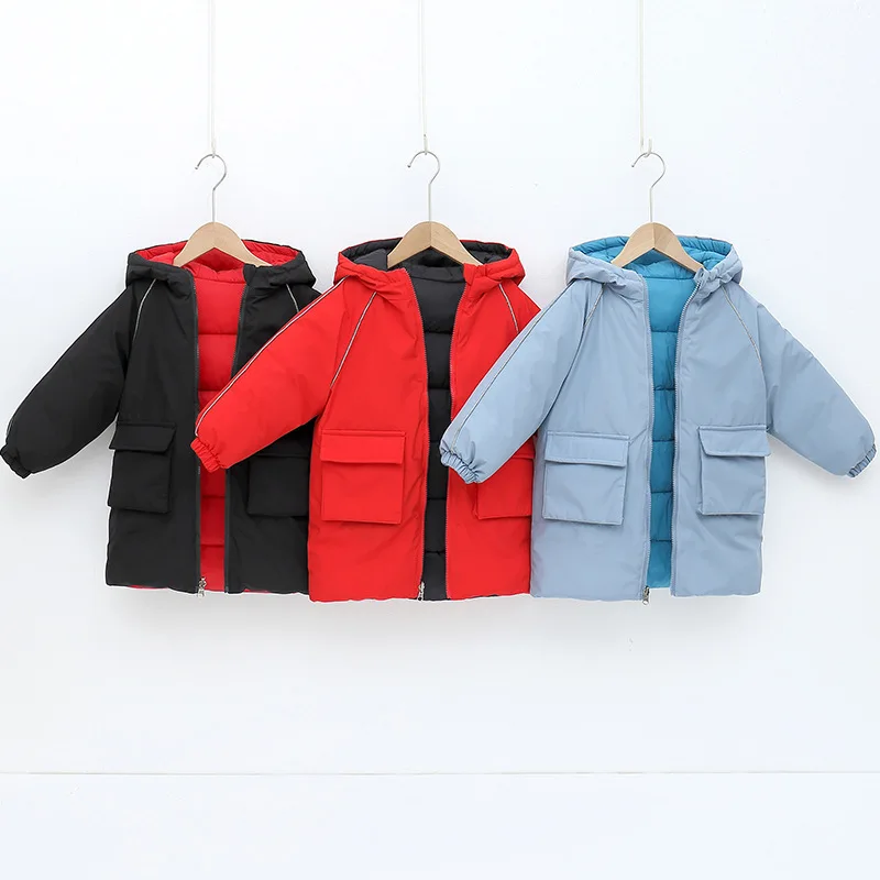 NEW ARRIVAL Aitonoble New Kids Down Jacket Reversible Parkas Children Down Coats and Parkas Double Side Wearing Long Coat