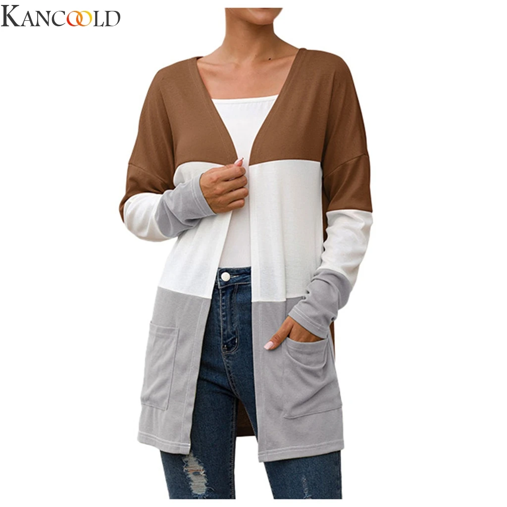 Фото KANCOOLD Women Casual Long Sleeve Stripe Patchwork Cardigan Tops Knitted Winter Loose Fashion Quality Sweater |