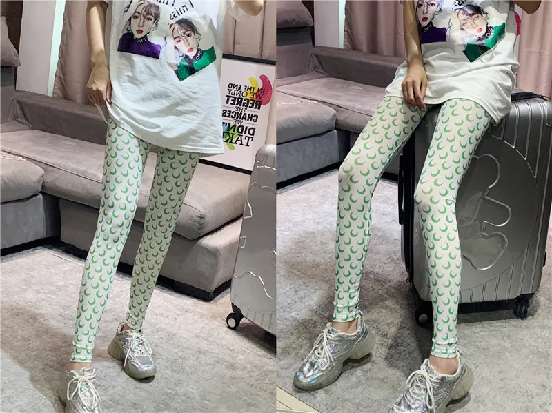 women's fashion 2020 Fashion Summer Streetwear Pencil Pants Women Blingbling Shiny High Waist Stretch Ice Silk Print Moon Leggings Sweatpants joggers for women