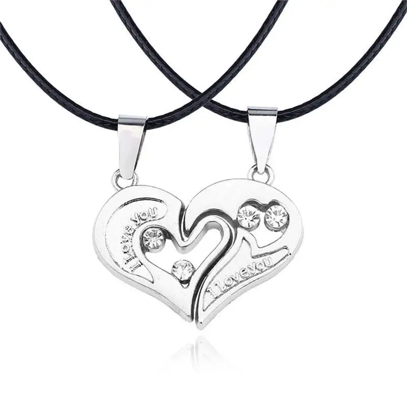 Silver 2 шт./компл. Инь и Ян Тай Чи Цепочки и ожерелья для влюбленных пар с украшением в виде кристаллов, с глубоким вырезом в форме сердца кулон Цепочки и ожерелья s с надписью Best Friends, ювелирное изделие, подарок - Окраска металла: Silver