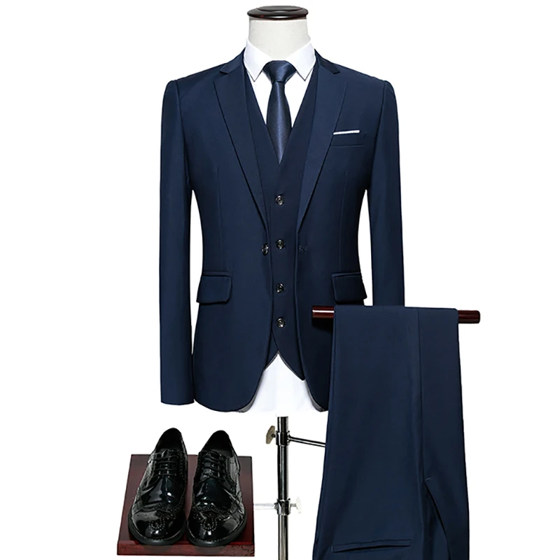 PViviYong бренд, высококачественный мужской костюм, свадебные вечерние костюмы для интервью, костюм из трех предметов(пиджак+ жилет+ брюки) 522 - Цвет: Тёмно-синий