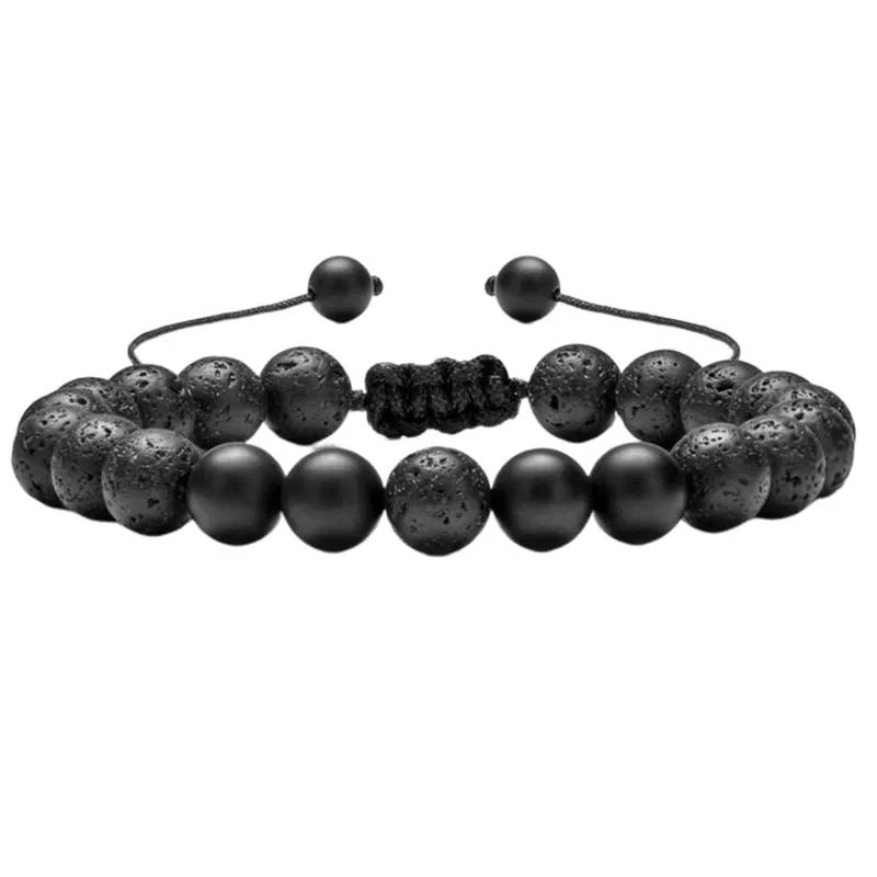 Black Fashion Natural Volcanic Rocks Beads Adjustable Bracelet Bangle Jewelry Gift - Окраска металла: Black