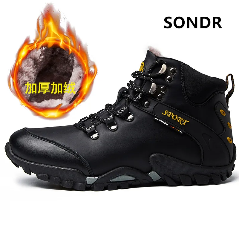 Boots men shoes Leather Winter Snow Boots Waterproof Hiking Shoes Men Boots Warm leather shoes men Outdoor Male Brand Work Shoes