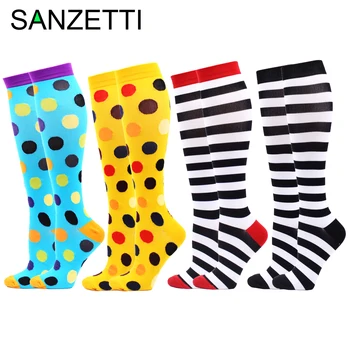 

SANZETTI Women's knee socks Breathable Combed Cotton Youth Cherry Shark Lattice Wave Point Design Pattern Running Gym Camp Socks