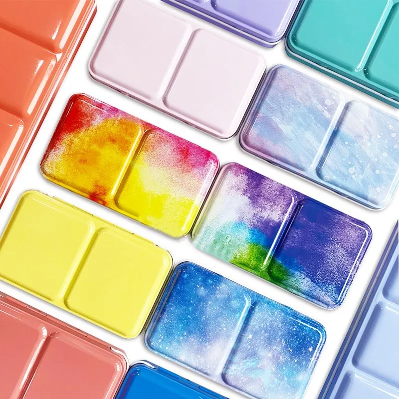 Portable solid Watercolor iron box 24 color watercolor packaging box paint empty iron art supplies watercolor palette