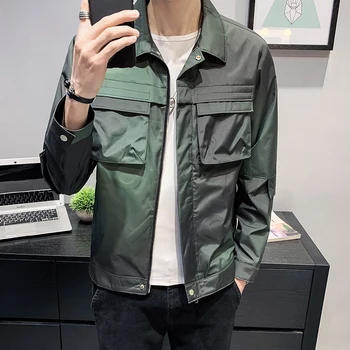 

M-3XL Men Spring Jacket Fashion 2020 Gradient Color Casual Jackets Men All Match Streetwear Stand Collar Long Sleeve Coat