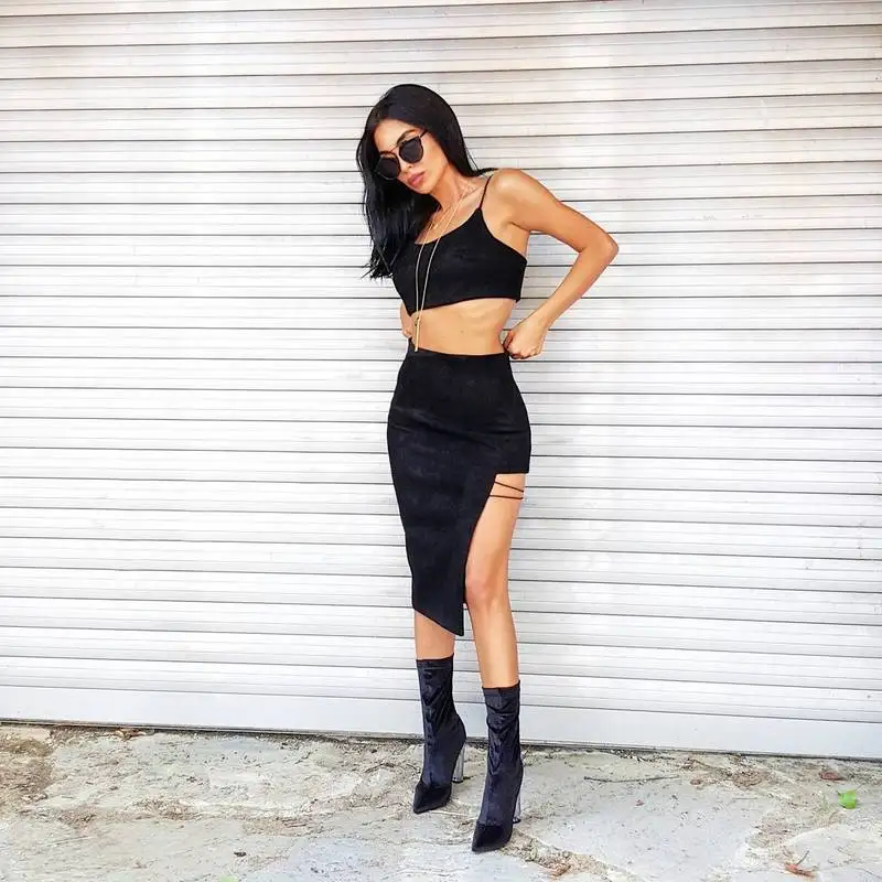 

Sexy Women Dress Strap Short Top Split Skirt Sexy Party Dress