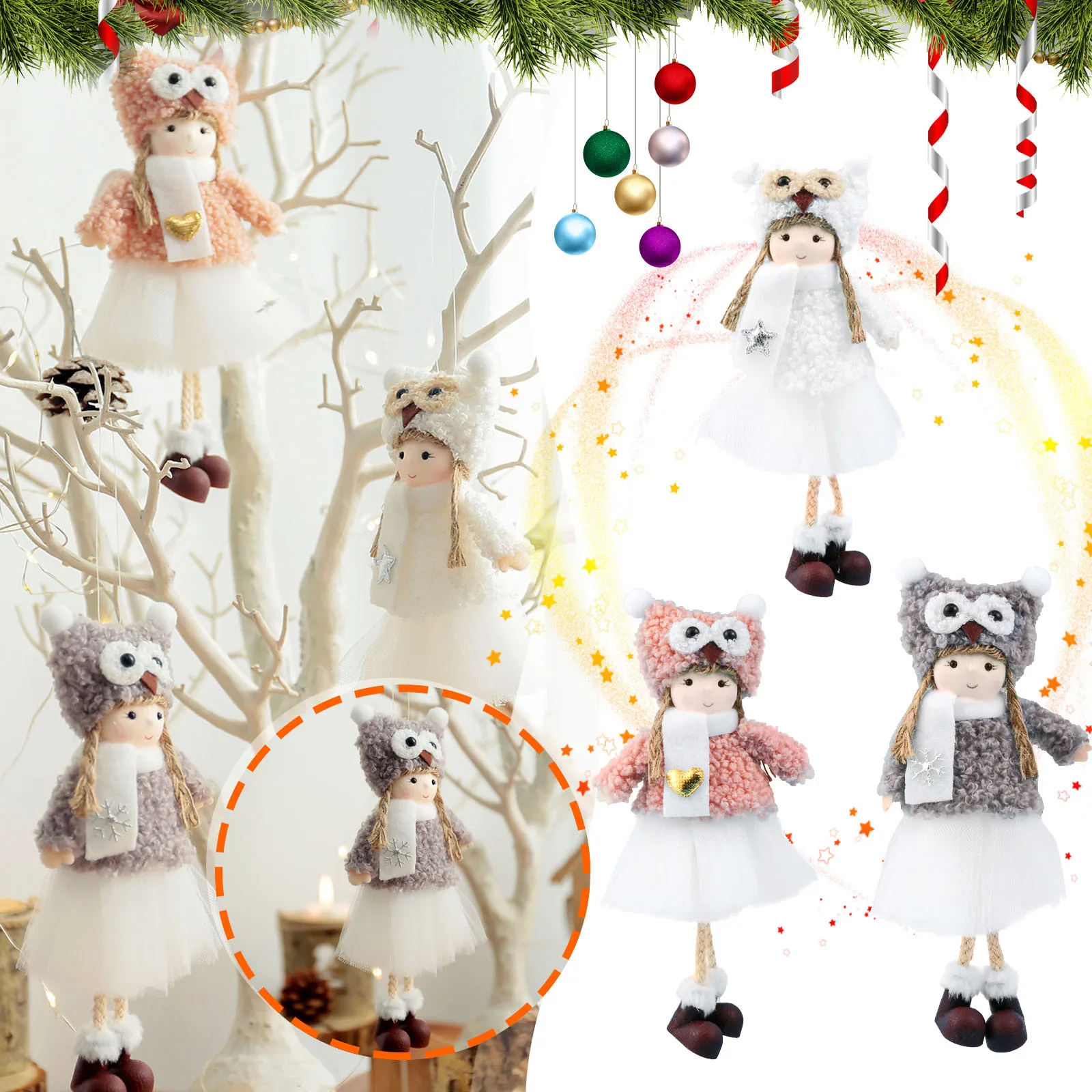 4 Adornos Navideños De Búho Colgante Mini Adorno De Búho De Peluche Adornos Navideños Surtidos De Búhos Decoración Colgante De Búho Peludo De Árbol De Navidad Para Casa Fiesta, 4 Estilos