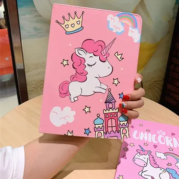 

Cartoon Unicorn Pony Leather Case For iPad2018 Air1 Air2 Pro9.7 Smart Flip Wake-up Protective Casing Protector Stand Cover