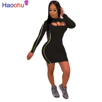 

Autumn Bodycon Casual Dress Women Slim Side Striped Long Sleeve Hooded Dress Streetwear Sexy 2 Piece Mini Short Dress Vestidos