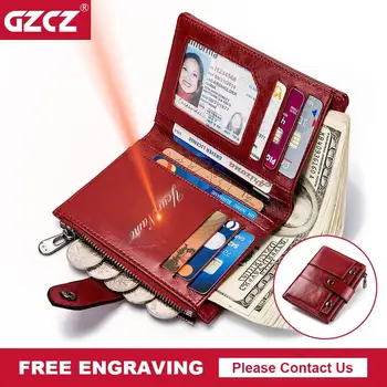 

GZCZ Wallet Women Fashion Genuine Leather Wallets Female Free Engraving Short Women's Purses Photo Holder Coin Purse Portomonee