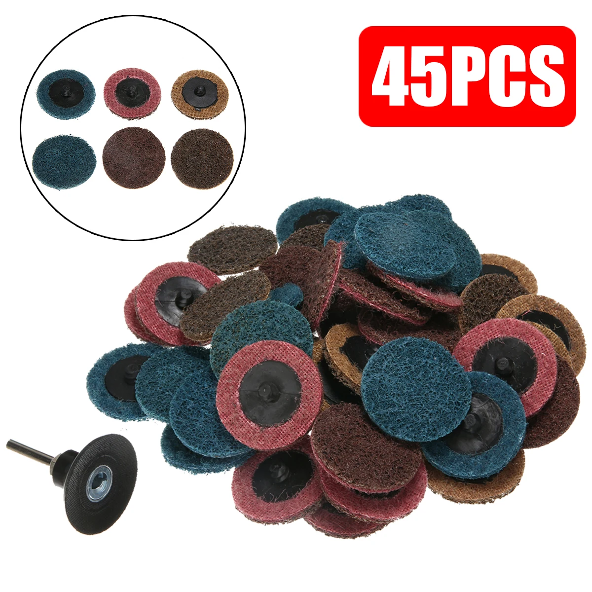 45Pcs Sanding Discs Fine Medium Coarse Roll Lock Surface Conditioning Sanding Discs with 1Pcs Roloc Disc Pad Holder For Abrasive