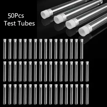 

50Pcs Clear Plastic Test Tubes with White Screw Caps Sample Containers Bottles Push Caps 12X100mm